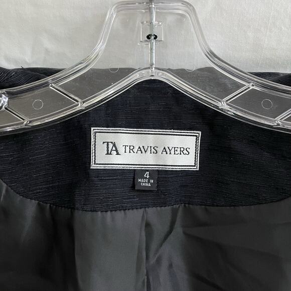 Travis Ayers black Silk/Linen blazer jacket colorful floral embroidered, Size 4 - Picture 4 of 8